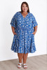 Plus Size Shirred Waist Dress In Blue And White 