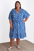 Plus Size Shirred Waist Dress In Blue And White 