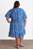 Plus Size Shirred Waist Dress In Blue And White 