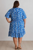 Plus Size Shirred Waist Dress In Blue And White 