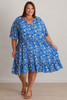 Plus Size Shirred Waist Dress In Blue And White 