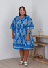Plus Size Tie Waist Short Dress In Blue Plumes