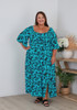  Plus Size Shirred Bust Maxi Dress In Aqua Shadow Floral