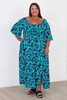  Plus Size Shirred Bust Maxi Dress In Aqua Shadow Floral
