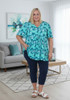 Plus  Size Peak Top With Buttons In Turquoise And Teal