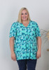 Plus  Size Peak Top With Buttons In Turquoise And Teal