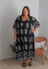 Plus Size Peak Dress In Black With Leafy Medallions