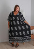 Plus Size Peak Dress In Black With Leafy Medallions