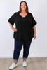 Plus Size Textured Cotton V Neck Top In Black