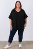 Plus Size Textured Cotton V Neck Top In Black