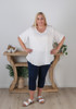 Plus Size Textured Cotton V Neck Top In White
