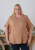 Plus Size Textured Cotton V Neck Top In Latte