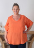 Plus Size Textured Cotton V Neck Top In Orange