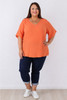 Plus Size Textured Cotton V Neck Top In Orange