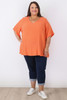 Plus Size Textured Cotton V Neck Top In Orange