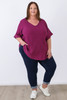 plus size Textured Cotton V Neck Top In Purple 