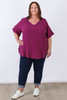 plus size Textured Cotton V Neck Top In Purple 