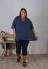 Plus Size Textured Cotton V Neck Top In Navy