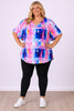 Plus Size Pinched V Neck Top In Geometric Wash