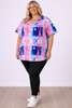 Plus Size Pinched V Neck Top In Geometric Wash