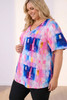 Plus Size Pinched V Neck Top In Geometric Wash