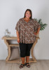 Plus Size Pinched V Neck Top In Spiced Roses