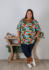 Plus Size V Neck Top In Flamingo Print