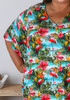 Plus Size Pinched V Neck Top In Flamingo Print