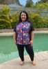 Plus Size Short Sleeve Swim Top in Fun Flowers