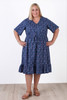 Plus Size Short Sleeve Cotton Dress In Blue Floral