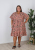 Plus Size Short Sleeve Cotton Dress In Peach Floral