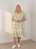 Plus Size Short Sleeve Cotton Dress In Yellow Floral