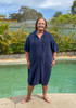 Plus Size Dark Blue Terry Toweling Beach Robe