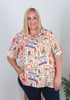 Plus Size Tab Sleeve Shirt In Orange Monkey Print