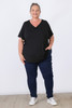 Plus Size Pinched V Neck Top In Black 