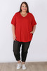 Plus Size Pinched V Neck Top In Red in Sizes 18 to 32