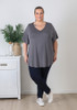 Plus Size Pinched V Neck Top In Dark Grey