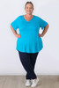 Plus Size Pinched V Neck Top In Aqua