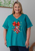 Plus Size Christmas Santa Cotton Tee In Turquoise 