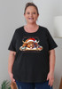 Plus Size Fun Christmas Cotton Round Neck Tee In Black