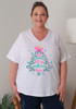 Plus Size Christmas Cotton V Neck Curved Hem Tee In White