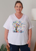 Plus Size Christmas Cotton V Neck Curved Hem Tee In White