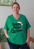 Plus Size Magic of Christmas Cotton V Neck  Tee In Green