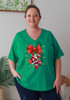 Plus Size Christmas Cotton V Neck Curved Hem Tee In Green