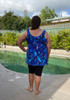 Plus Size Sleeveless Swim Dress In Blue Leaf