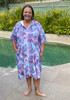 Plus Size Terry Toweling Swim Coverup In Lilac Blue Leaf