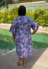 Plus Size Terry Toweling Swim Coverup In Lilac Blue Leaf