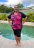 Plus Size Short Sleeve Swim Rashie In Neon Pink Palms