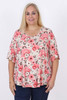 Plus Size Pink Floral Stretch Scoop Neck Top