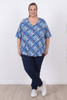 Plus Size V Neck Stretch Top In Blue And White by Curvaceous